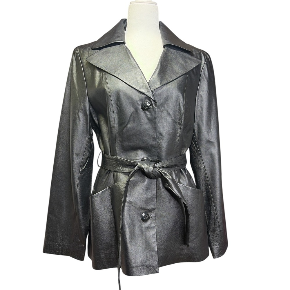 East 5th Genuine Leather Jacket Coat Belted Button Front Career Blazer Large